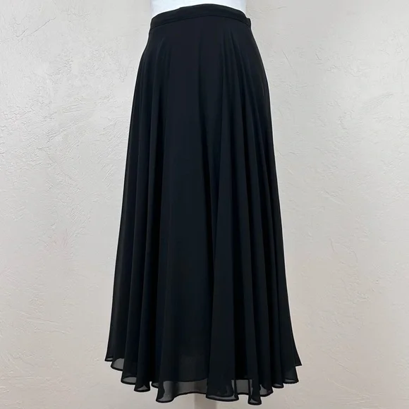 Vintage A.J. Bari by Kay Unger Chiffon Midi Skirt Black 6 S/XS Made in Korea - Picture 3 of 9